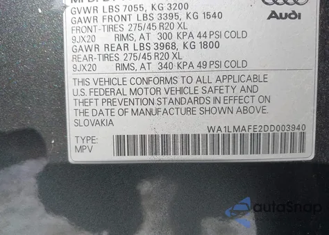 2013 Audi Q7 3.0 Tdi Premium из США, поврежденный, VIN WA1LMAFE2DD003940